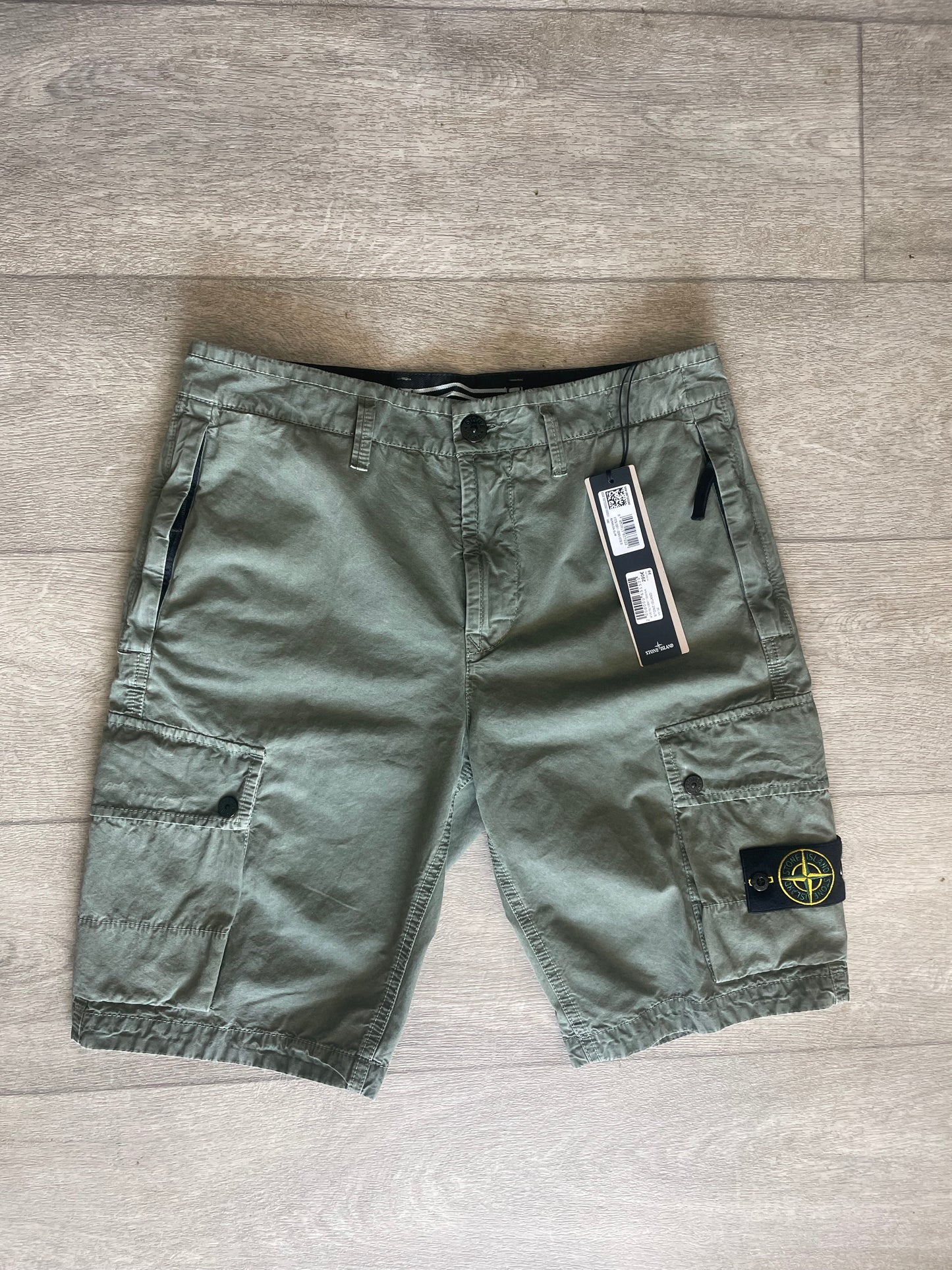 Green Stone Island Cargo Shorts