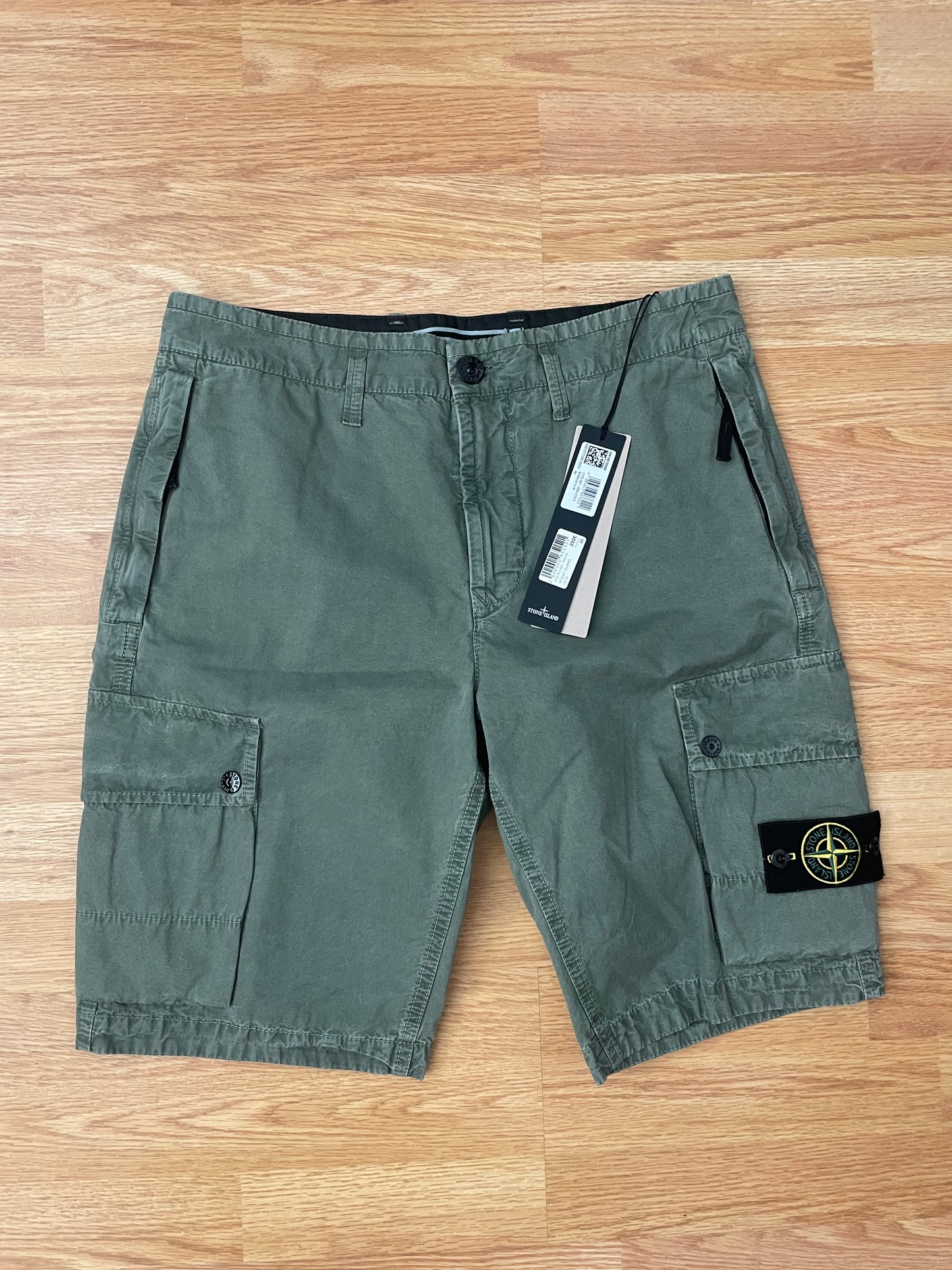 Green Stone Island Cargo Shorts