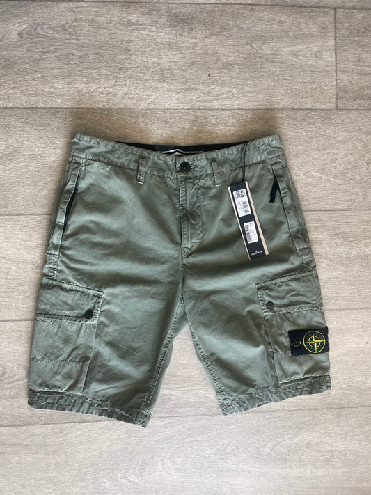 Green Stone Island Cargo Shorts