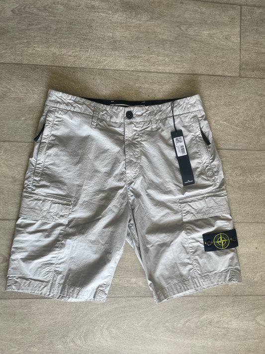 Light Grey Stone Island Tela Cargo Shorts